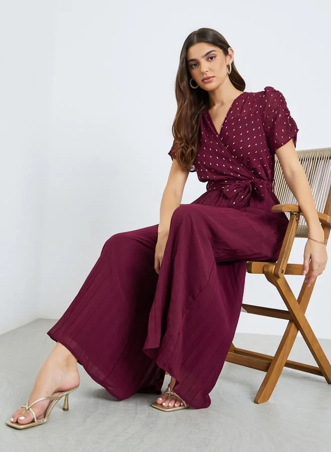 Styli  Women Wide Leg Jumpsuit with Lurex Dobby Detail for Women | Best Price UAE